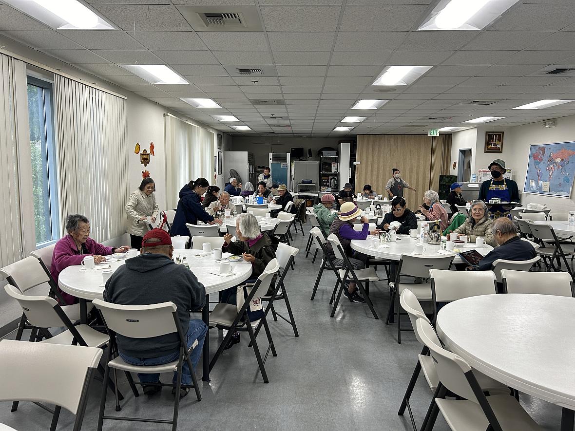 group of people eating lunch