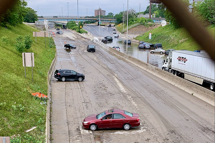 Cars abandoned on I-94 in Detroit after devastating flooding