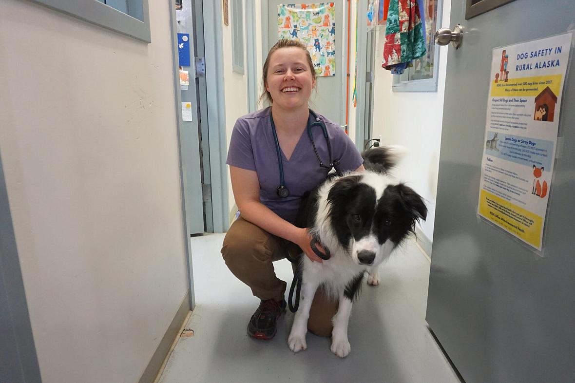 A women with a dog