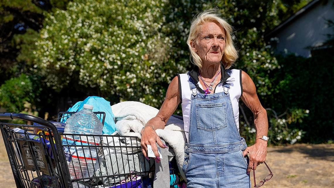 Person leaning on a shopping cart