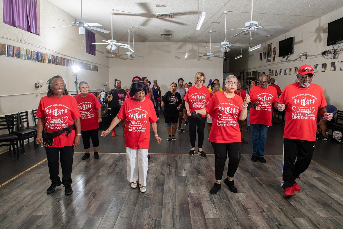 A group of people dancing