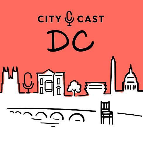 Digital art of a city skyline with the text "City Cast DC"