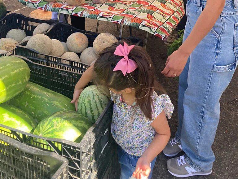 Young Girl looking at watermelon