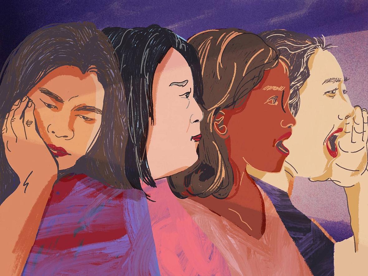 An animated painting of women 