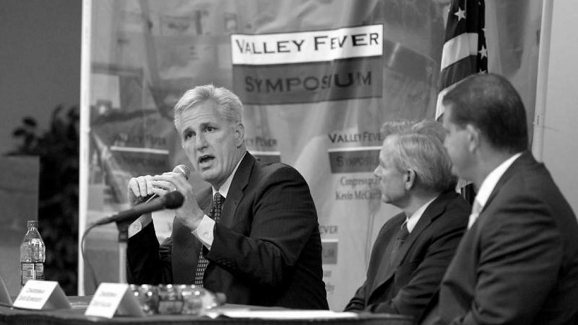 1: Rep. Kevin McCarthy, R-Bakersfield, leads a Congressional Valley Fever Task Force, which includes Rep. David Schweikert, R-Arizona, center, and Rep. David Valadao, R- Hanford, from California during a question-and- answer period at the Valley Fever Symposium held at Cal State Bakersfield in September 2013. The symposium sparked multiple efforts to combat valley fever, but a robust public awareness campaign was not one of them. Henry Barrios/The Californian