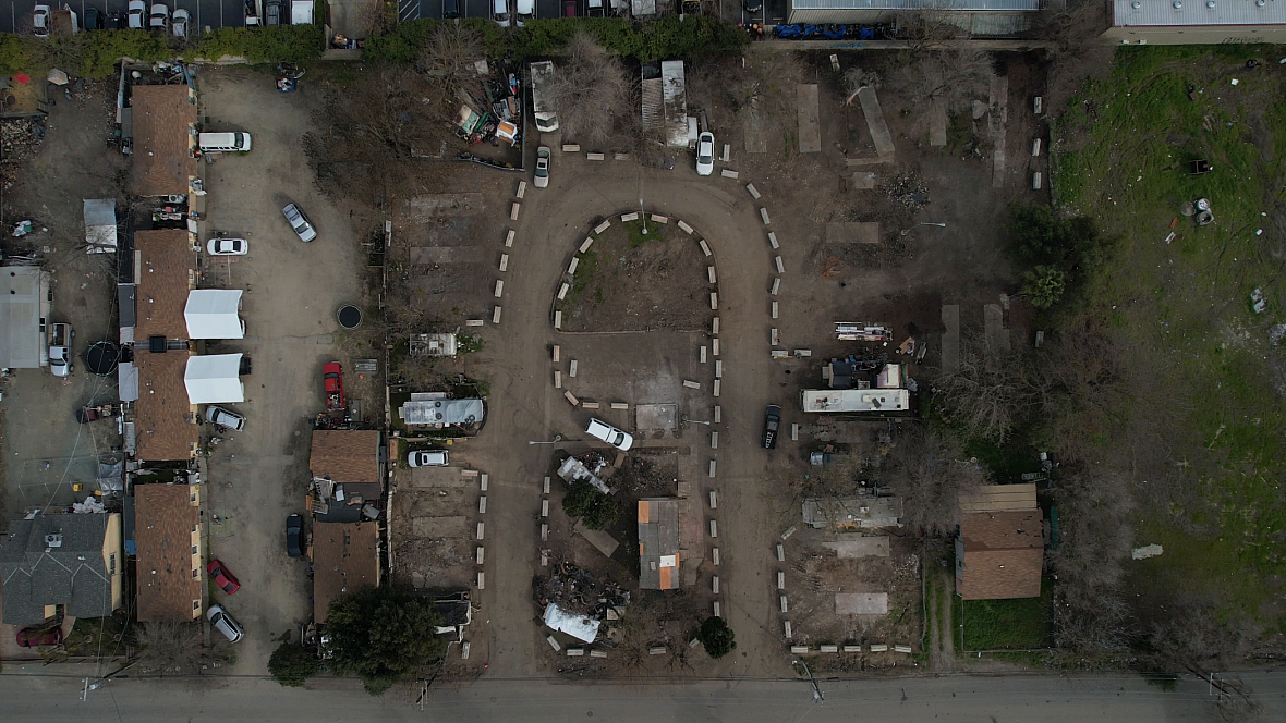 An aerial view of a park