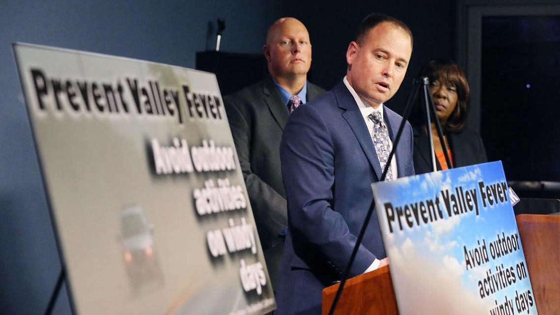 Matt Constantine, director of Public Health for Kern County, introduces a campaign to bring awareness to valley fever and released current numbers regarding the disease. (Photo credit: Felix Adamo/Bakersfield.com)