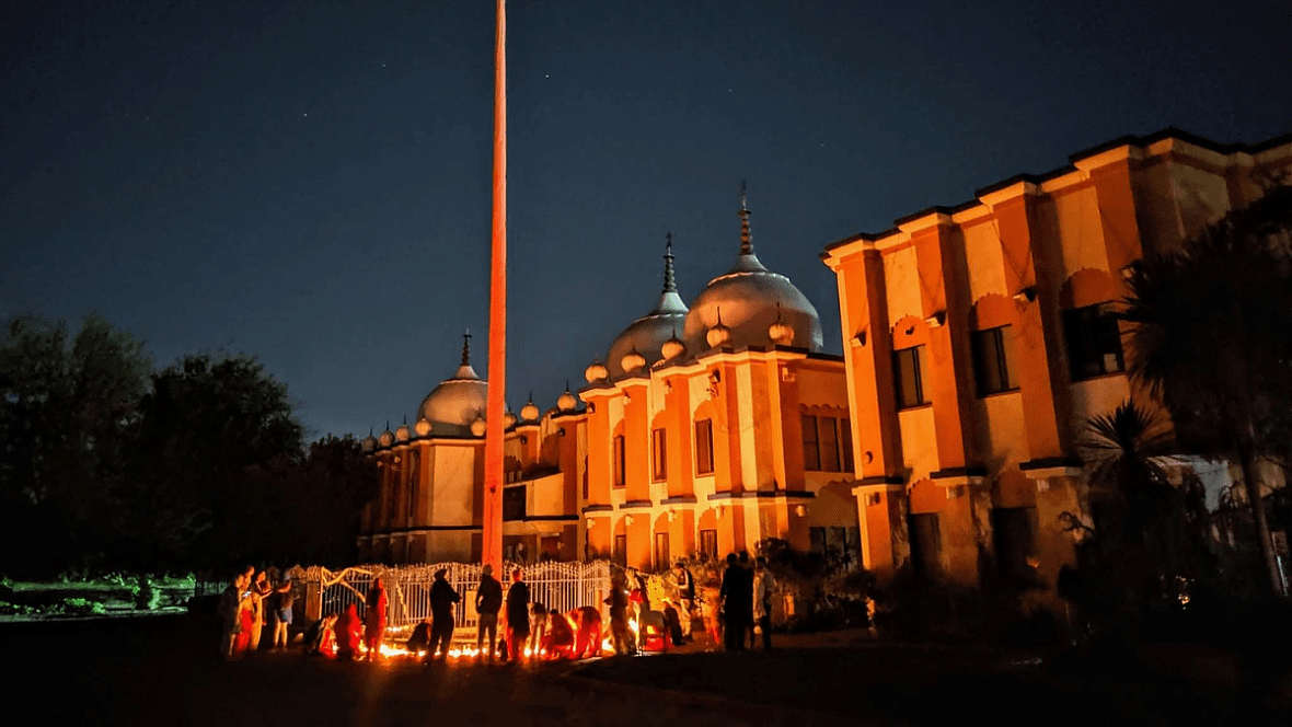 Yellow light casted on a gurudwara