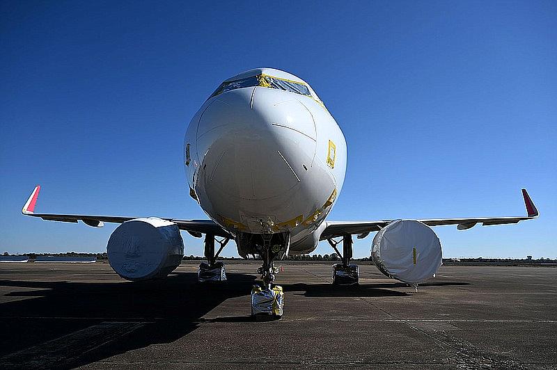 A decommissioned plane sits on the tarmac in the former Air Force base in Blytheville on Friday, Nov. 5, 2021.on Friday, Nov. 5,