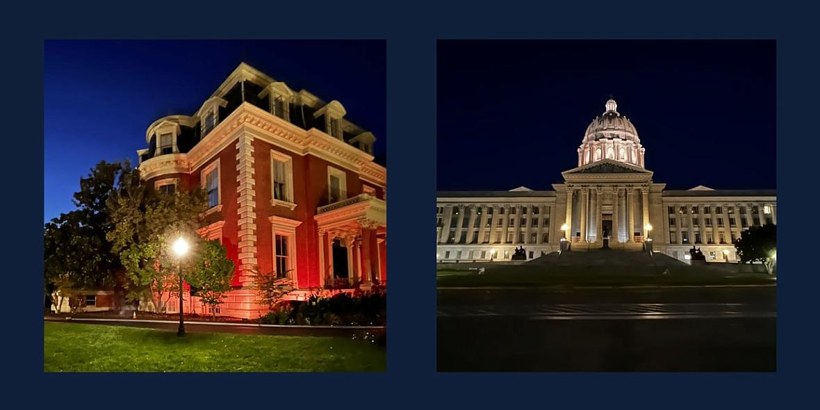 The Missouri Governor’s Mansion and the Capitol dome in Jefferson City were lit orange Monday to raise awareness for September’s