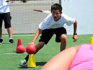 A boy exercises in Santa Ana at Dr. Riba's Fit Club.