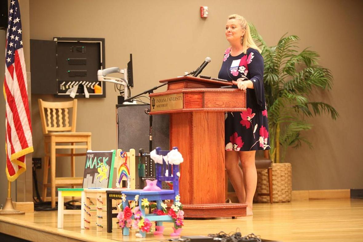 Lori Proland speaks Friday at the Forum on Child Abuse and Neglect at Indiana University Northwest.