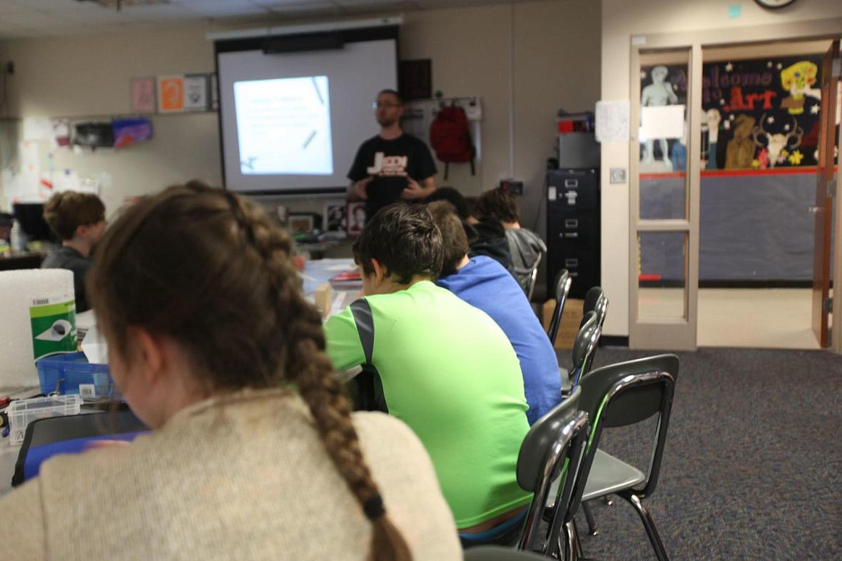 Students listen to a lecture in March at Sarah Scott Middle School in Terre Haute. The city is the county seat of Vigo County.
