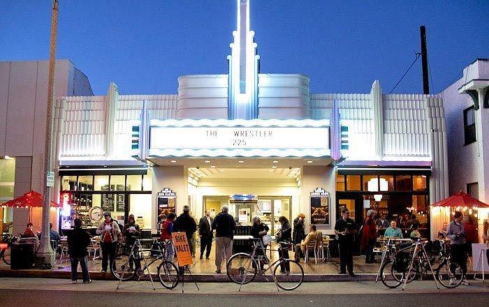 A bike valet in front of the Art Theater in Long Beach's Art District.