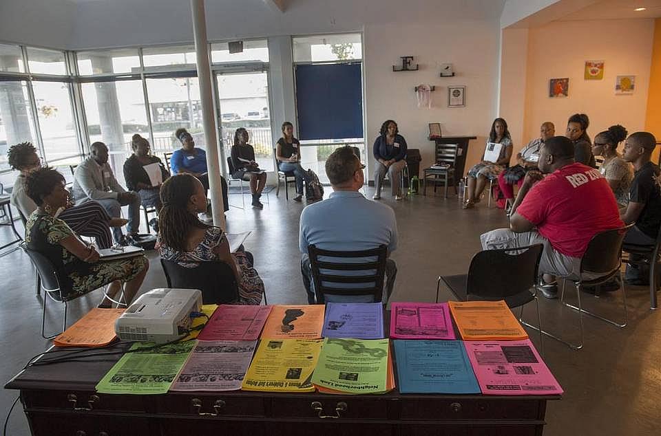 Community leaders meet every month at the Arcade Community Center.