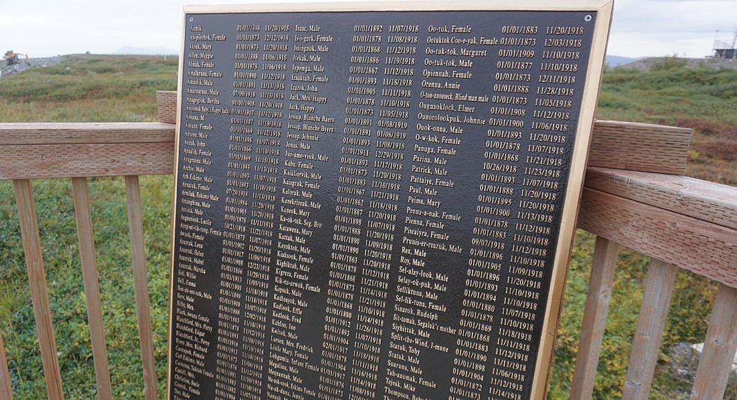 A monument erected in 2018 in Nome, Alaska memorializes victims of the 1918 influenza outbreak there.