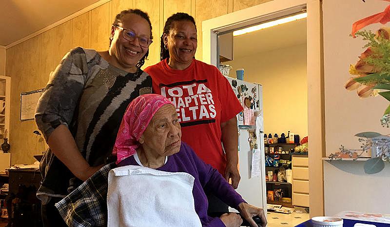 Left to right: Antoinette, Proteone Marie, and Marianne Malveaux at Marie Malveaux's home in San Francisco.