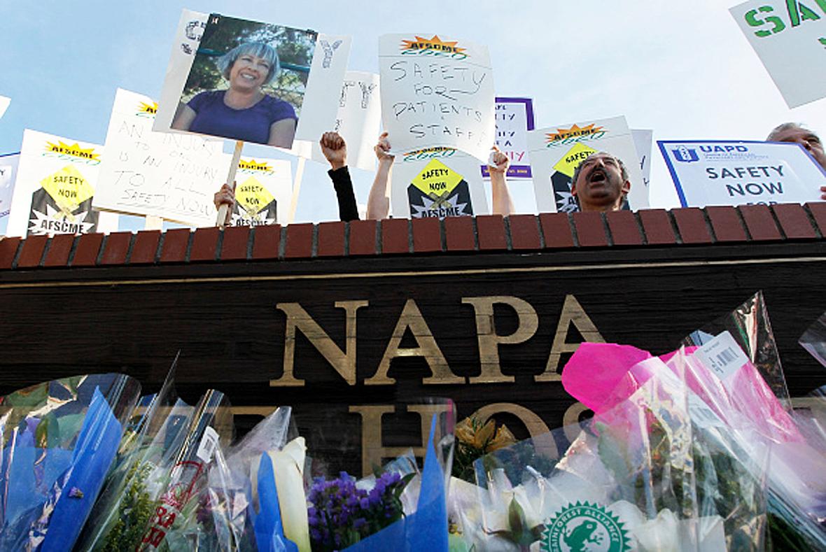 Nearly 200 Napa State Hospital workers demonstrate for safer conditions in 2010.