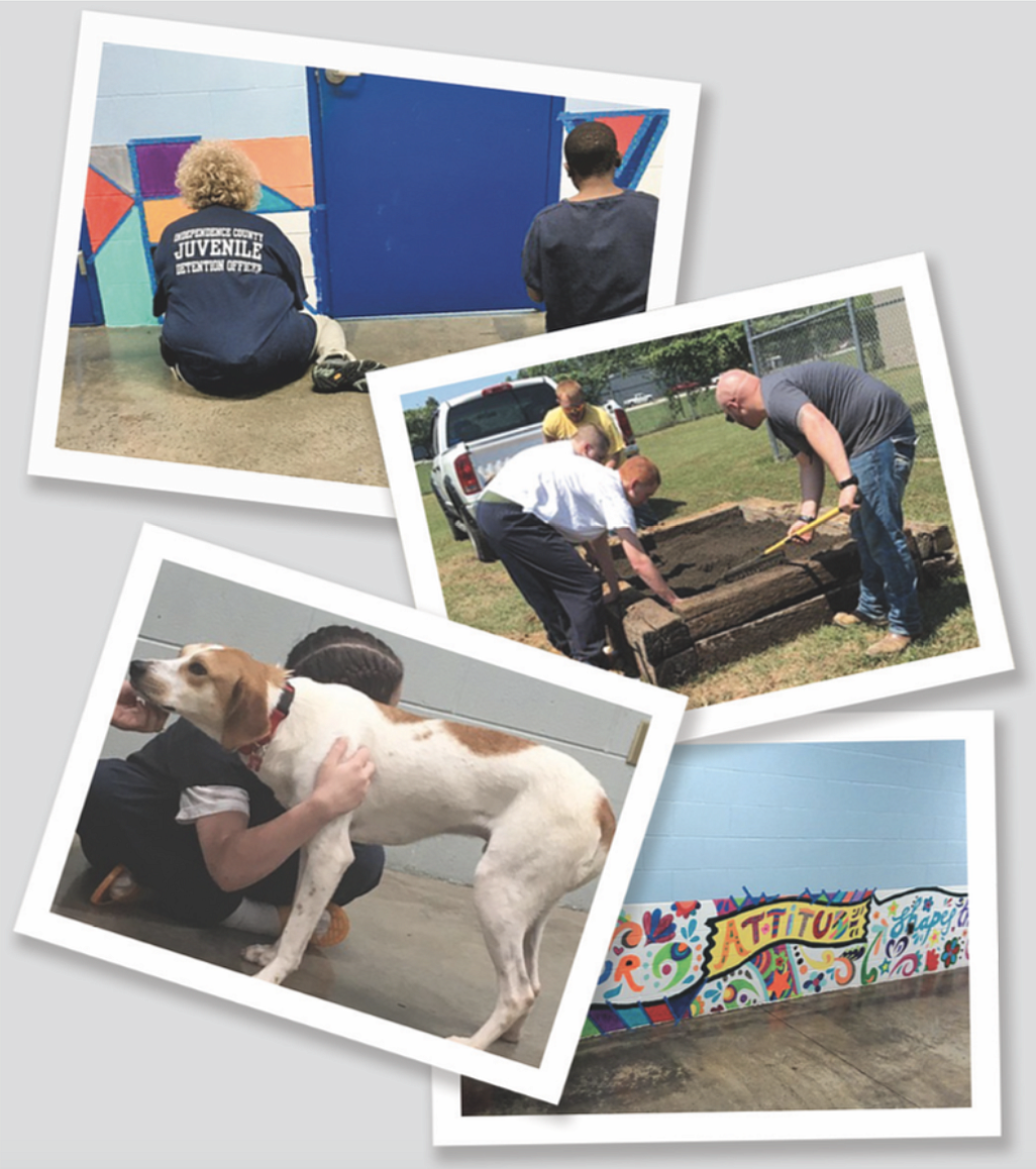 Youth and of�cers at White River Juvenile Detention Center participate in mural painting, a gardening project and foster dog tra