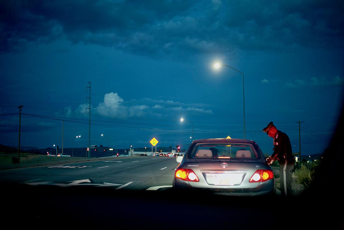 State Police Sgt. Toby LaFave speaks to a driver he pulled over on Interstate 40 in Albuquerque, under suspicion for driving whi