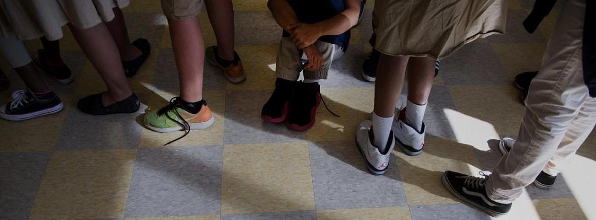 Hampstead Hill Academy students in a hallway outside a classroom. Victoria Samo Jordan for USN&WR