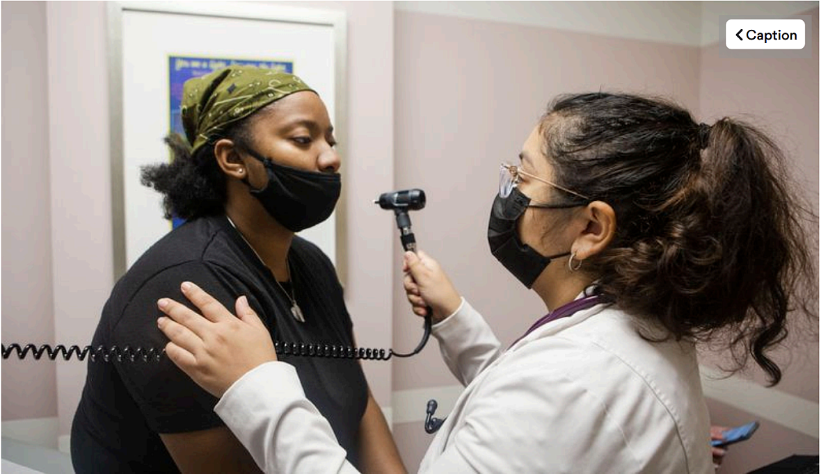 Lashika Steele(Left), a primary care patient, is seen at Mercy Care clinic by Claudina Rubio(right), a nurse practitioner, on Thursday, December 8, 2022, in Atlanta. Mercy Care is charity clinic that will help fill the void in primary care left by the closing of Atlanta Medical Center. Lashika Steele(Left), a primary care patient, is seen at Mercy Care clinic by Claudina Rubio(right), a nurse practitioner, on Th