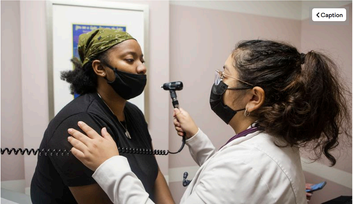 Lashika Steele(Left), a primary care patient, is seen at Mercy Care clinic by Claudina Rubio(right), a nurse practitioner, on Th