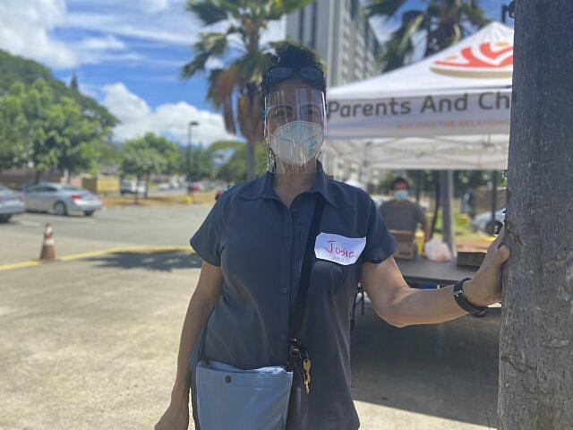 Josie Lesa is a Samoan interpreter. She volunteered at a COVID-19 testing event at Kuhio Park Terrace in Kalihi Wednesday.