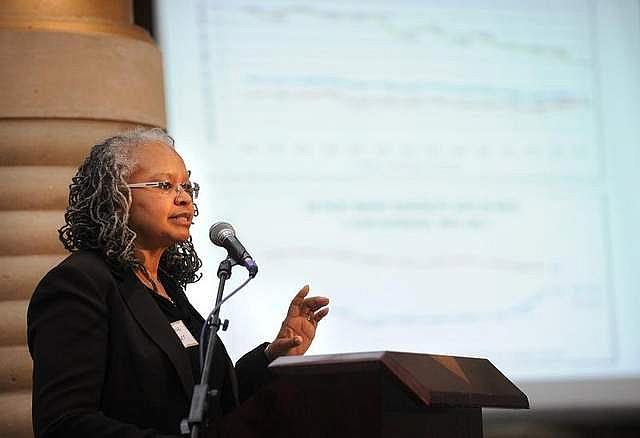 Alethia Carr joins other health officials to discuss lowering infant mortality rates in Detroit at the launch of a new initiative. (Bryan Mitchell / Special to The Detroit News)  