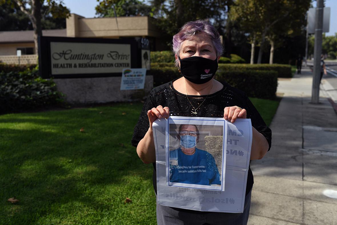 Melody Taylor Stark poses for a photo after visiting her husband, Dr. William Stark, who was a resident of Huntington Drive Heal