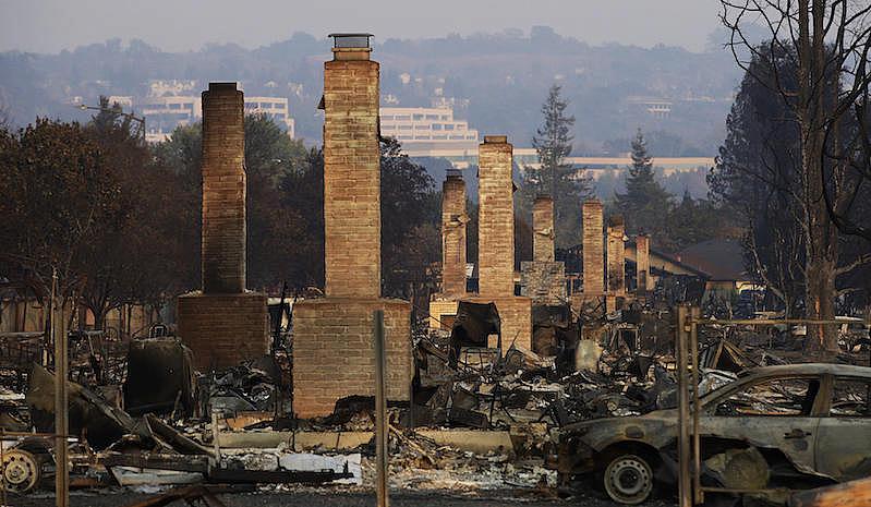 A neighborhood devastated by the Tubbs Fire near Santa Rosa, California, on Oct. 13, 2017. Domestic workers are drawing on experiences they faced during California's wildfires to advocate for their community during the COVID-19 pandemic. A neighborhood devastated by the Tubbs Fire near Santa Rosa, California, on Oct. 13, 2017.