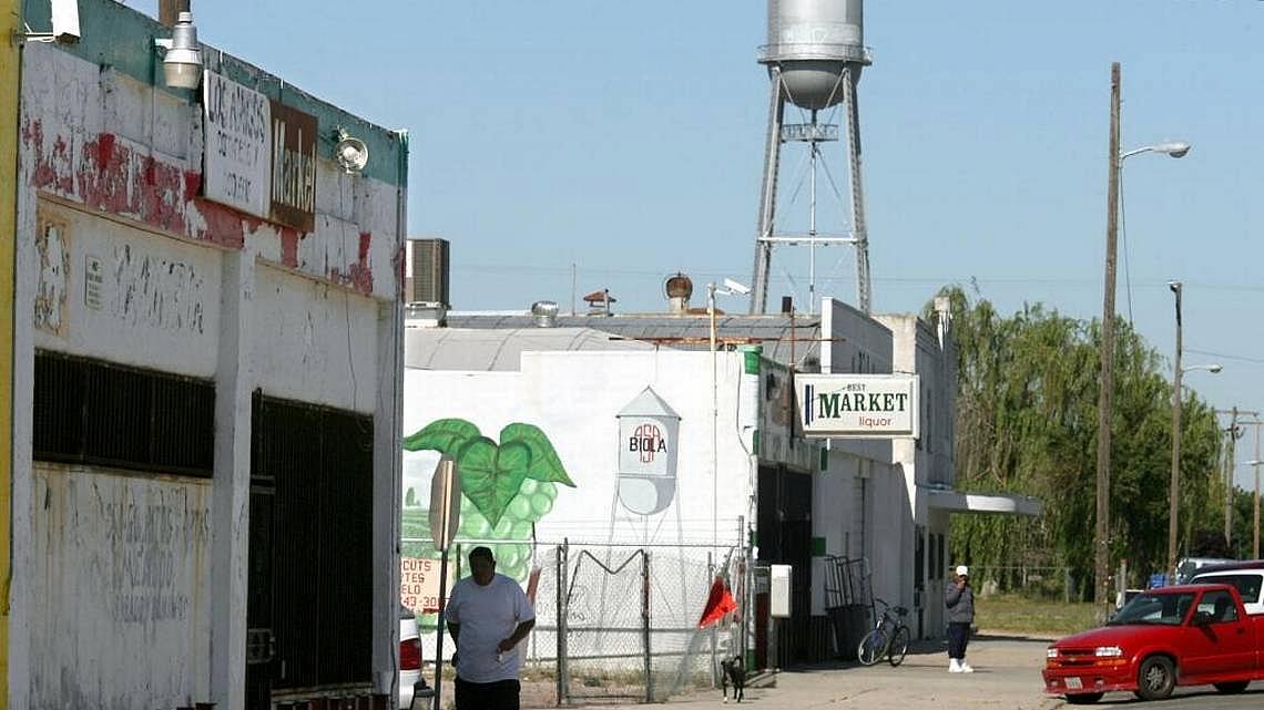 The small business district of Biola, the town with the highest COVID vaccination rate in the central San Joaquin Valley.