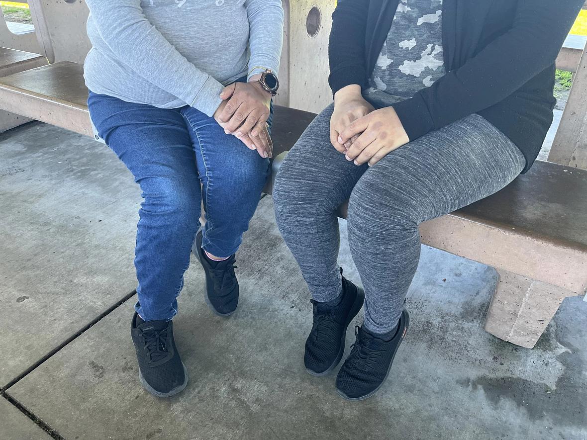 Maria (left) and Soledad (right), who wish to remain anonymous, live and work on the Nipomo Mesa. Maria has asthma and Soledad experiences symptoms of breathing in air pollution. Maria (left) and Soledad (right), who wish to remain anonymous, live and work on the Nipomo Mesa. Maria has asthma and Soledad e