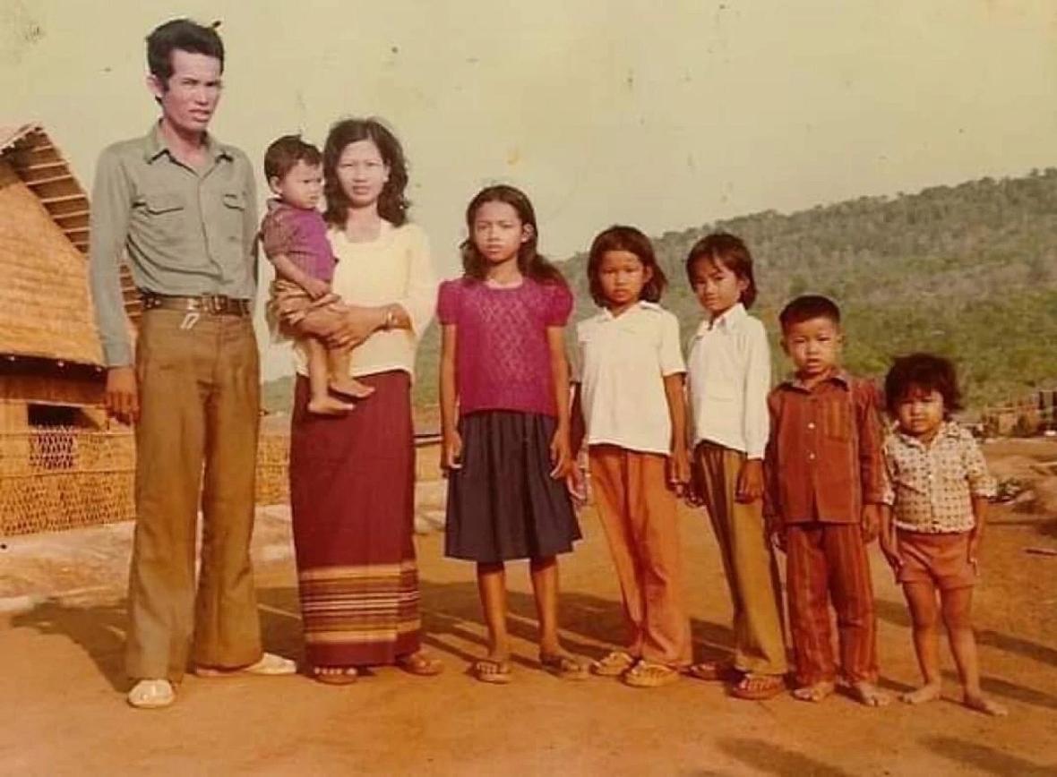 Danny Kim's family photo at a refugee camp in Thailand where they stayed after the fall of the Khmer Rouge regime in 1979.