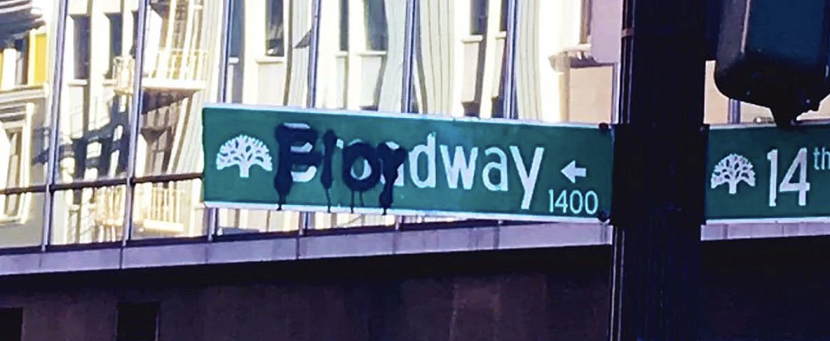 A street sign on Oakland, Calif. graffitied over to say "Floydway", seen during protests over the the death of George Floyd.