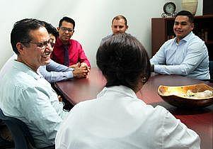 Dr. Michelle Bholat talks with students in the UCLA International Medical Graduate Program.