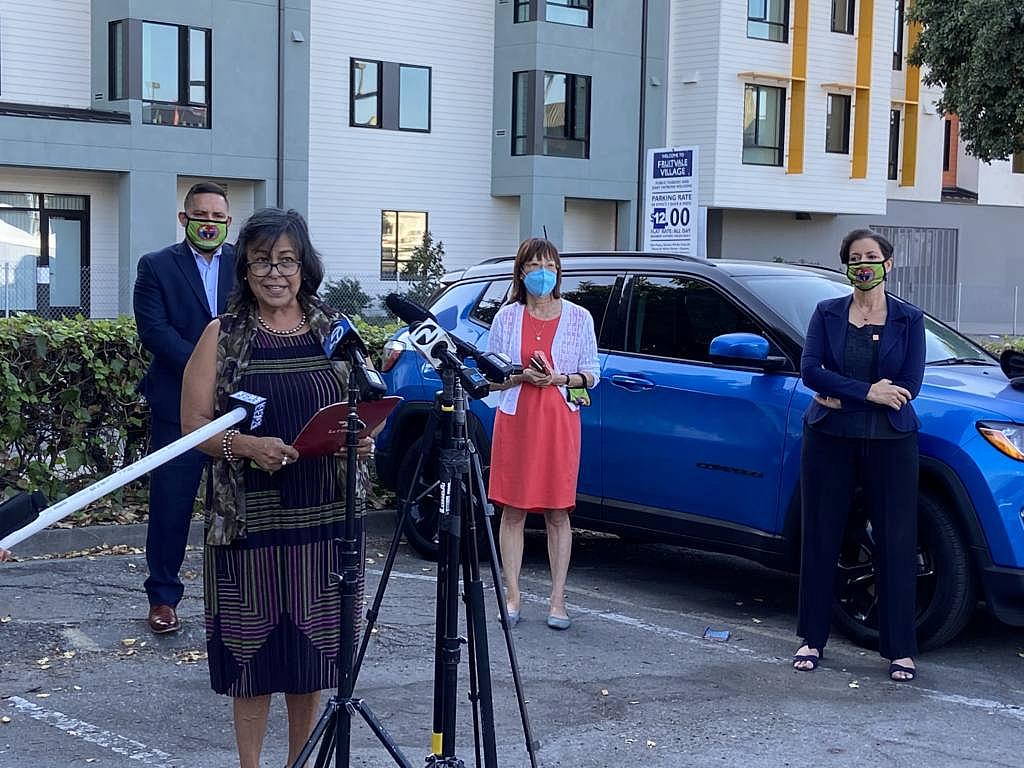 Jane Garcia, the CEO of La Clinica de la Raza, spoke at a presser detailing the effects of Covid-19 in the Fruitvale on Oct. 16.