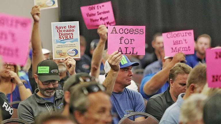 Hundreds of off-road vehicle enthusiasts from across the state are attending a Coastal Commission meeting in San Luis Obispo.