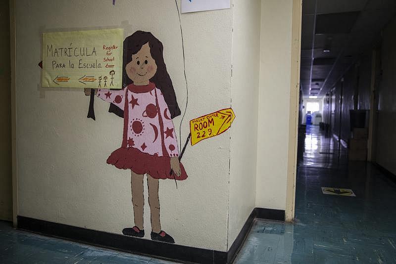 A hand painted sign in the hallway of the International Student Admissions and Enrollment office in Prince Georges County.