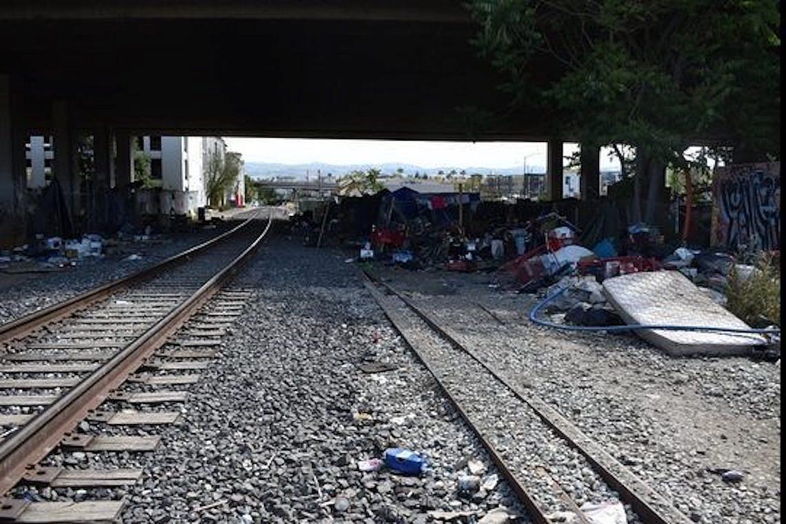 Homeless encampments near Union Pacific tracks in San Jose.