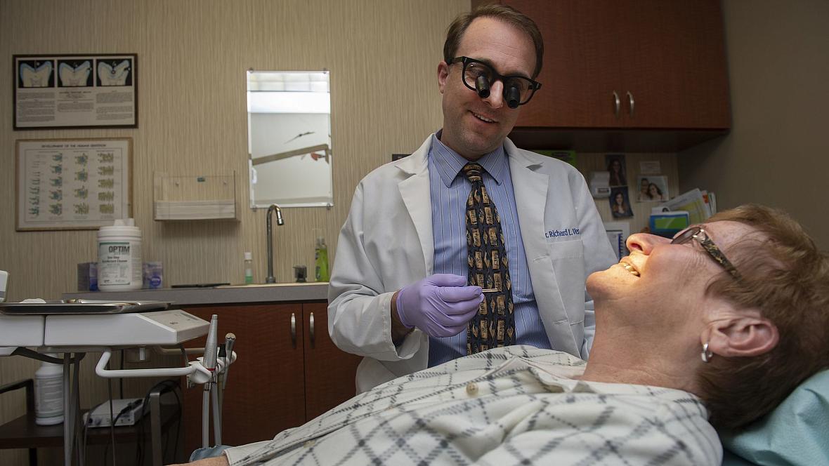 Dentist Richard Vermillion talks to one of his patients, Annie Stoffey of Coaldale, at his Summit Hill office. As doctors and dentists retire, there aren't enough younger ones to take their place. Dentist Richard Vermillion talks to one of his patients, Annie Stoffey of Coaldale, at his Summit Hill office. As doctors and de