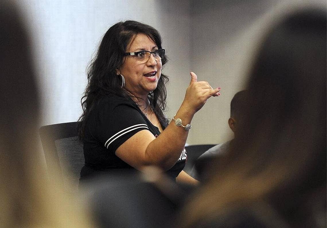 Sandra Flores, program director for the Fresno County Preterm Birth Initiative, addresses those gathered for a health and education meeting Tuesday, Sept. 12, 2017 in Fresno. Sandra Flores, program director for the Fresno County Preterm Birth Initiative.
