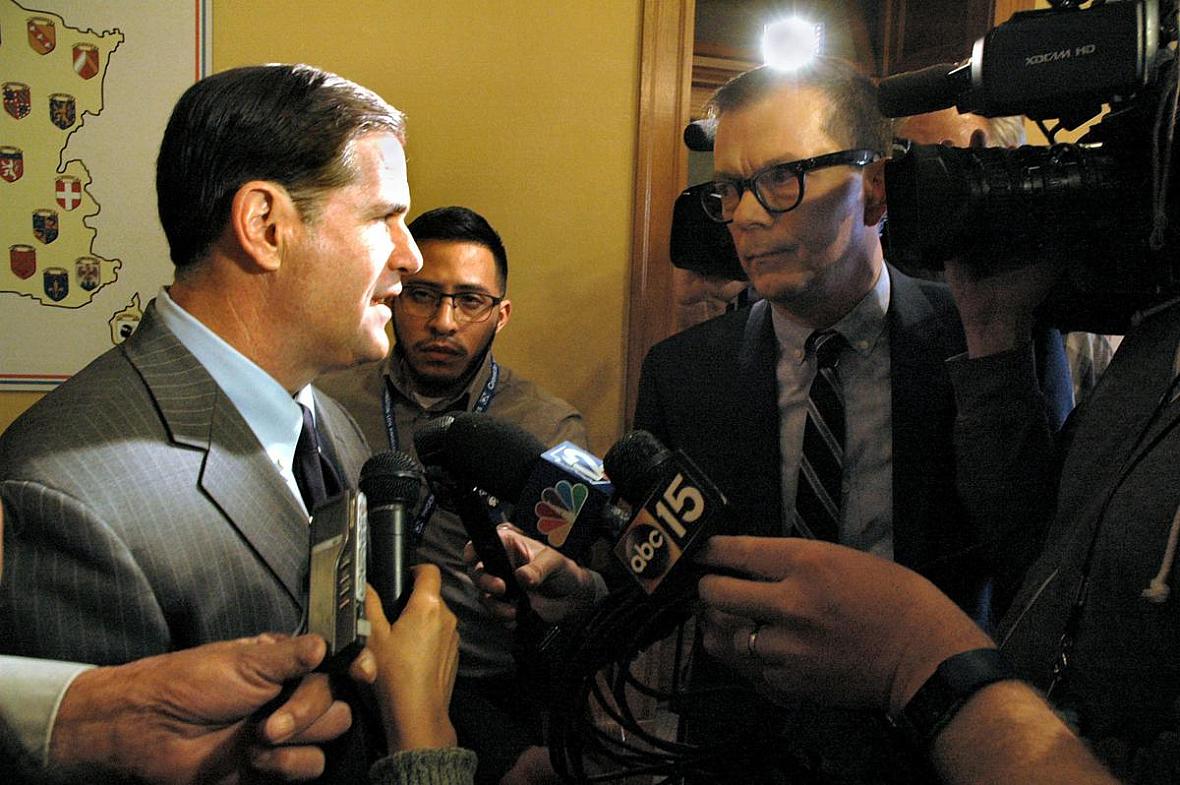 Gov. Doug Ducey takes questions after signing into law major changes in Arizona laws dealing with opioids.