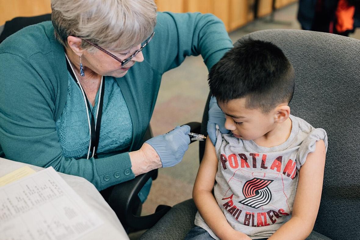 A vaccination clinic at David Douglas High School in 2019. (Henry Cromett)