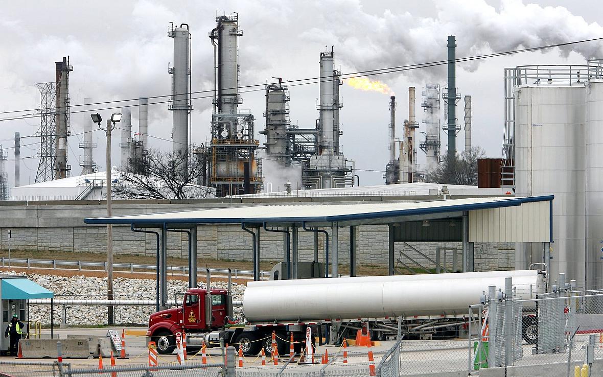 Tanker trucks refill at the Valero Refinery facility at Rivergate Industrial Port in south Memphis. 