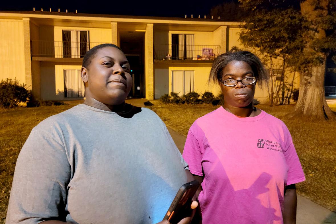 Kinoshia Guyton and Gloria Jordan outside their units in Sunset Village outside Cleveland, Miss. on Oct. 15. Days later, a tempo