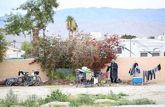 The homeless take refuge in a vacant lot in Indio, January 19, 2019.