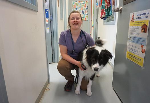 A women with a dog