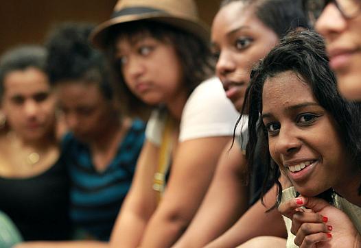 A group of students from St. Louis Park high school meeting for restorative justice program.