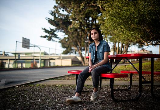 Justine Orgel poses for a portrait at Lowell High School in San Francisco on Jan. 9, 2020. (Beth LaBerge/KQED)